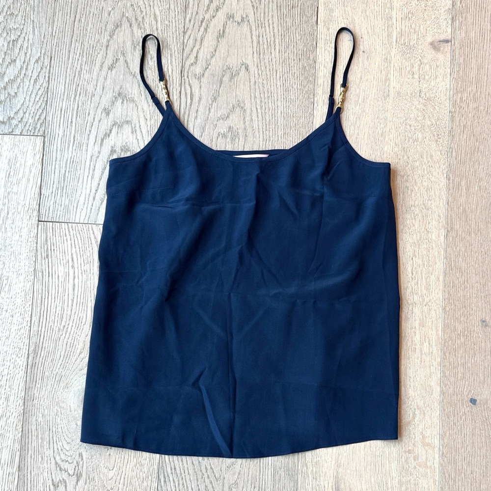 Lilly Pulitzer Dusk Top – True Navy, Size XS, 100% Silk, EUC